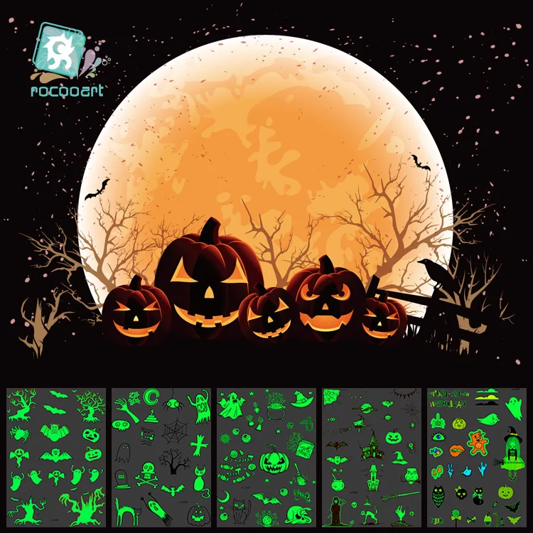 

Hot sale Luminous Body Art Tatoo For Halloween Day Glowing in the dark Paint Skull Temporary Fake Body Tattoo Stickers Taty
