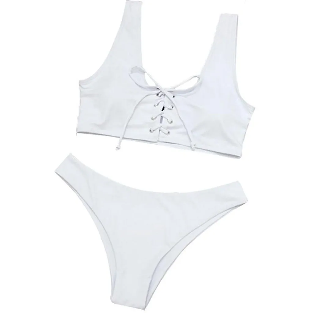 

KLV bikini brazilian bandage 2019 Women's Two Piece Solid Baddage Sexy Split Swimsuit Bikini Swimsuit Beachwear #D