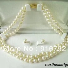 >>>> 2 Ряда Подлинная Белый Жемчуг 18KGP Застежка Ожерелья Серьги