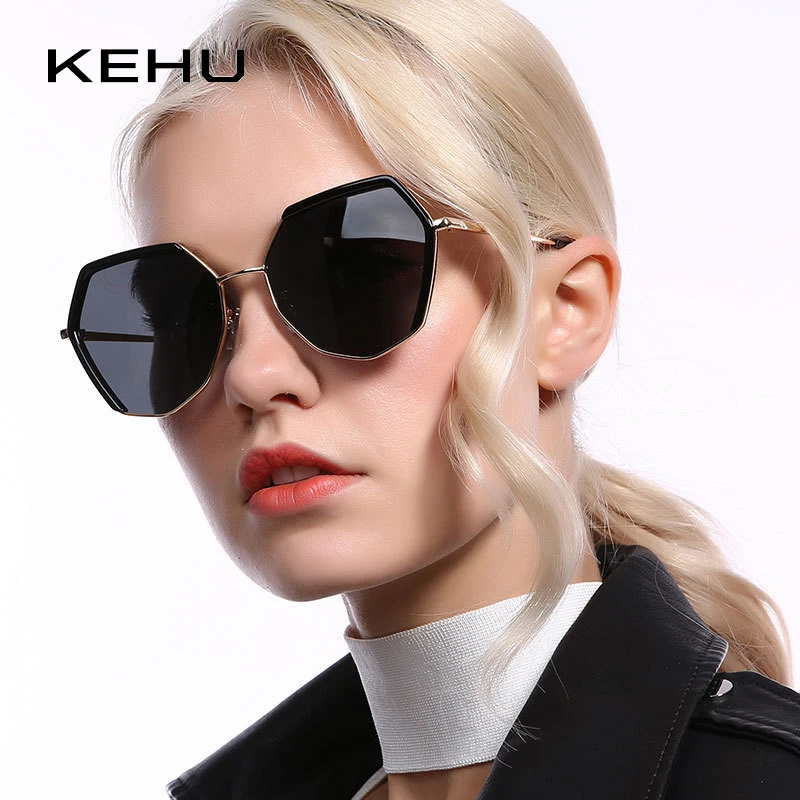 

KEHU Brand Design Polygon Polarized Sunglasses Women Tourism & Driving High Grade Sun Glasses Ladies Luxury Shades Goggles KH49