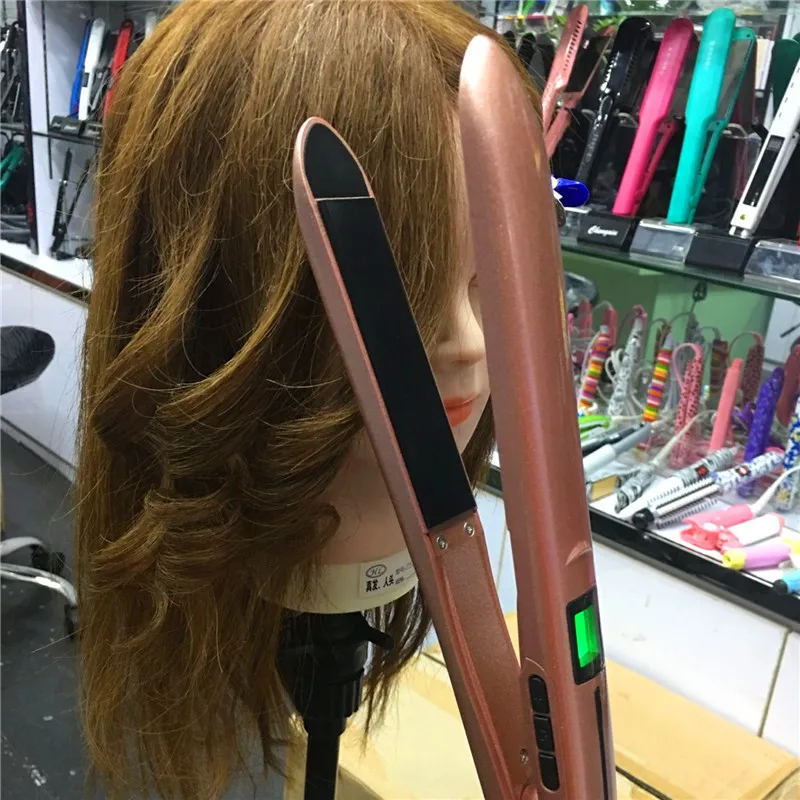 Profession Rose gold hair straightener Titanium alloy material panel Straight iron Rapid heating 2 in 1 perm tool 110-220v