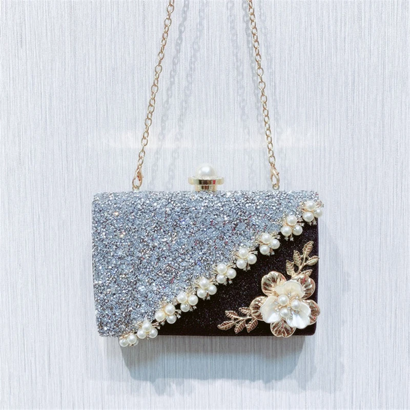 Handmade Flowers Evening Bag Woman Luxurious Pearl Splice Sequined Scrub Clutches Bag 2021 Bridesmaid Bride Wedding Purse M1380
