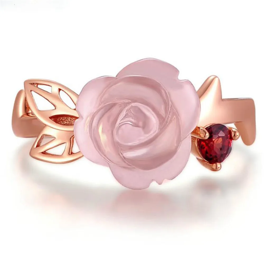 

S925 Pure Silver Natural Pink Treasure Handmade Hibiscus Rose Opening Female Ring Wedding Luxury Jewelry