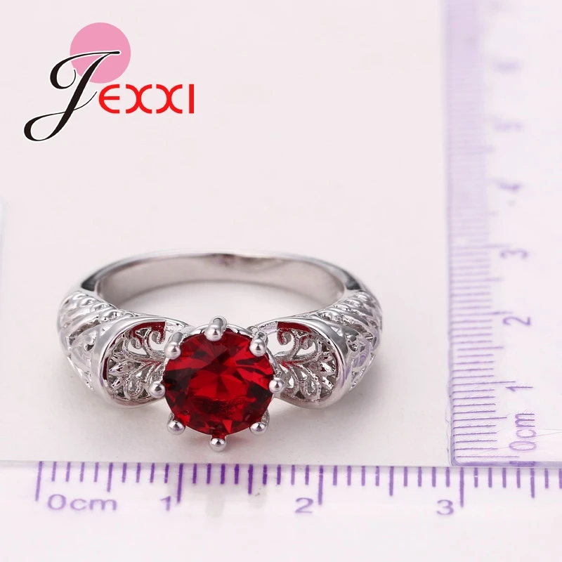 Элегантное романтическое Ювелирное кольцо 925 пробы серебряное круглое красное CZ обручальное кольцо для женщин Ювелирное Украшение
