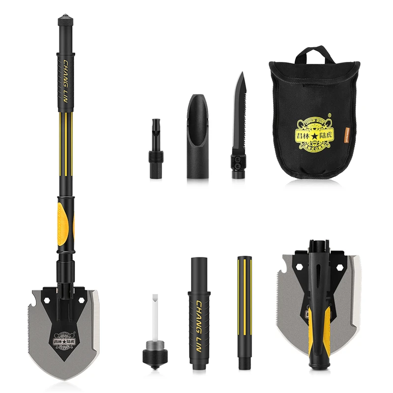 CHANGLIN Multifunctional Camping Shove Military Portable Folding Survival Spade Trowel Dibble Pick Emergency Garden Outdoor Tool