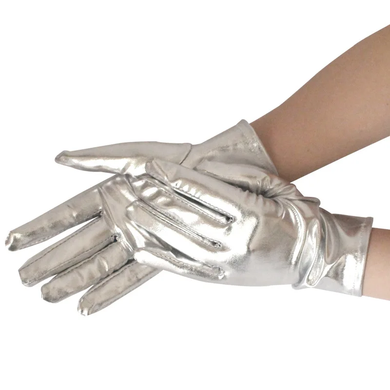 1 пара серебристых сексуальных латексных перчаток длиной до запястья, женские перчатки из искусственной кожи с эффектом мокрого вида, металлические перчатки для вечеринок, выступлений на сцене, варежки