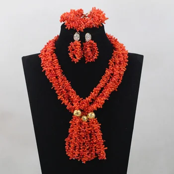 

2016 Unique New Design Costume African Jewelry Sets Orange Small Coral Beads Jewelry Set Wedding Jewelry Set Free Shipping CJ783