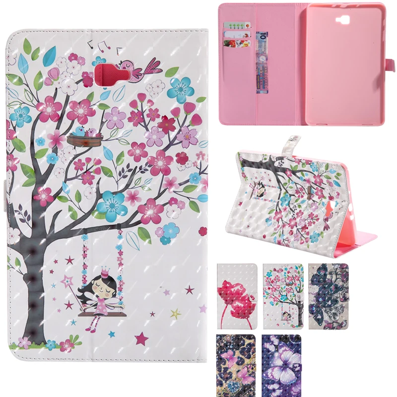 Case For Samsung TabA A6 10.1'' T580 T585 2016 Tablet Case 3d printer Butterfly Rose Card Slot PU Leather Smart Case Stand Cover Case For Samsung TabA A6 10.1'' T580 T585 2016 Tablet Case 3d printer Butterfly Rose Card Slot PU Leather Smart Case Stand Cover