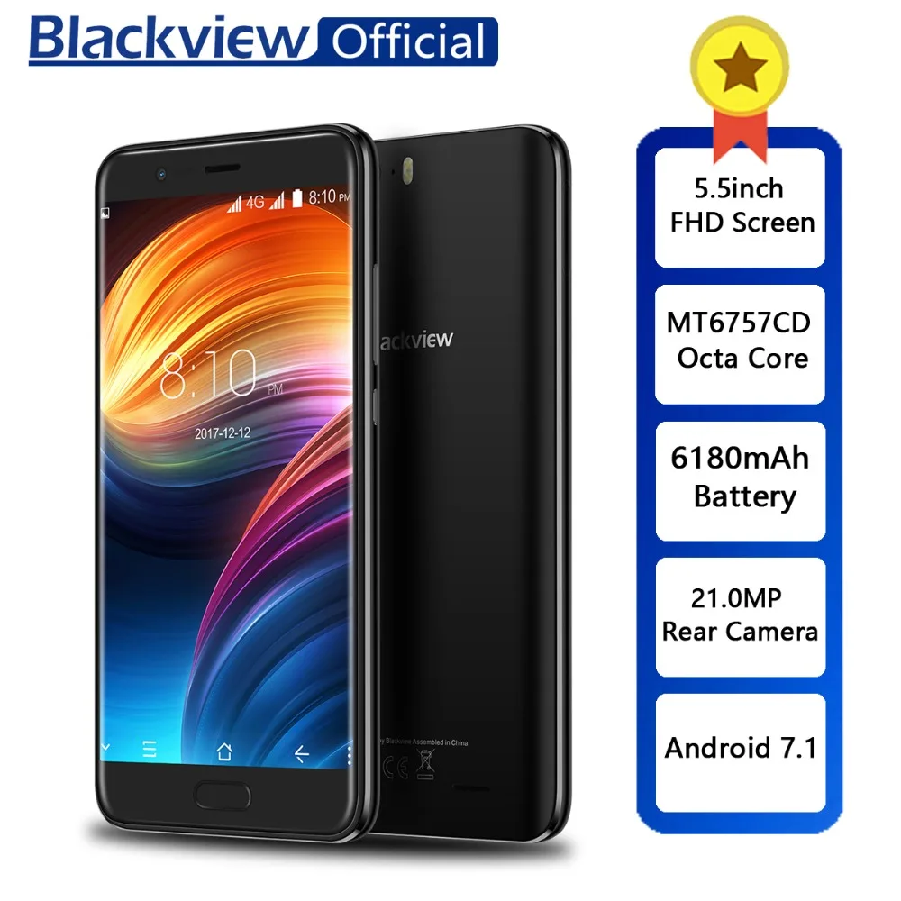Blackview P6000 5,5 pulgadas en celular FHD Helio P25 6 GB + 64 GB Smartphone Face ID 21.0MP Cámara 4G Dual SIM del teléfono móvil 6180 mAh batería