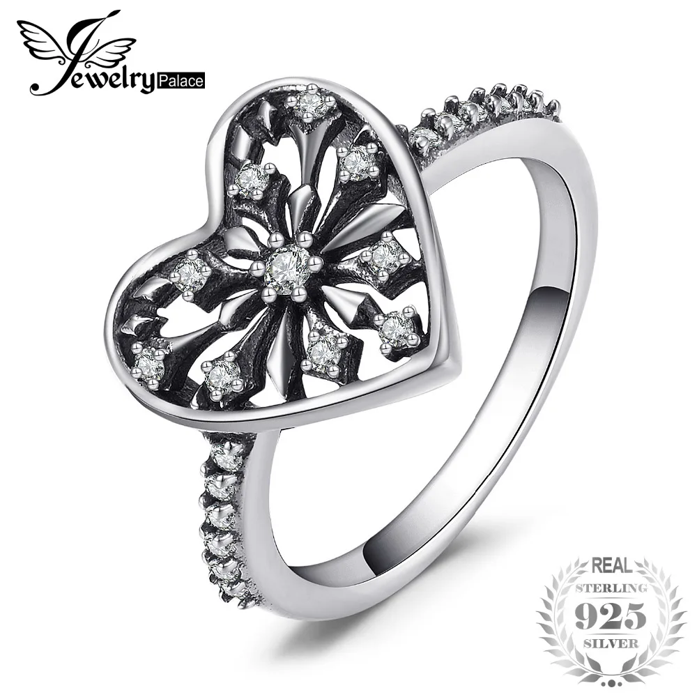JewelryPalace 925 Sterling Silver GLiter Heart Ring Spring Flower Anniversary Gift Women Fashion Jewelry New Design Hot Selling