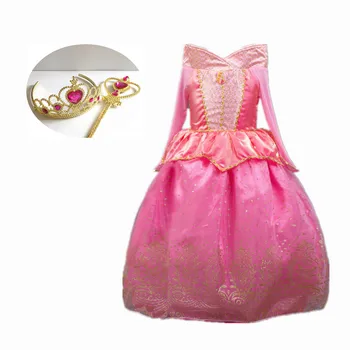

2018 Girls Sleeping Beauty Princess Cosplay Party Dresses Children Long Sleeve Aurora Costume Clothing Halloween Christmas