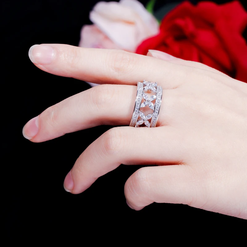 CWWZircons, винтажное розовое золото, в форме листа любви, CZ Кристалл, Большие широкие кольца на палец для женщин, помолвка, Свадебная вечеринка, ювелирные изделия R137