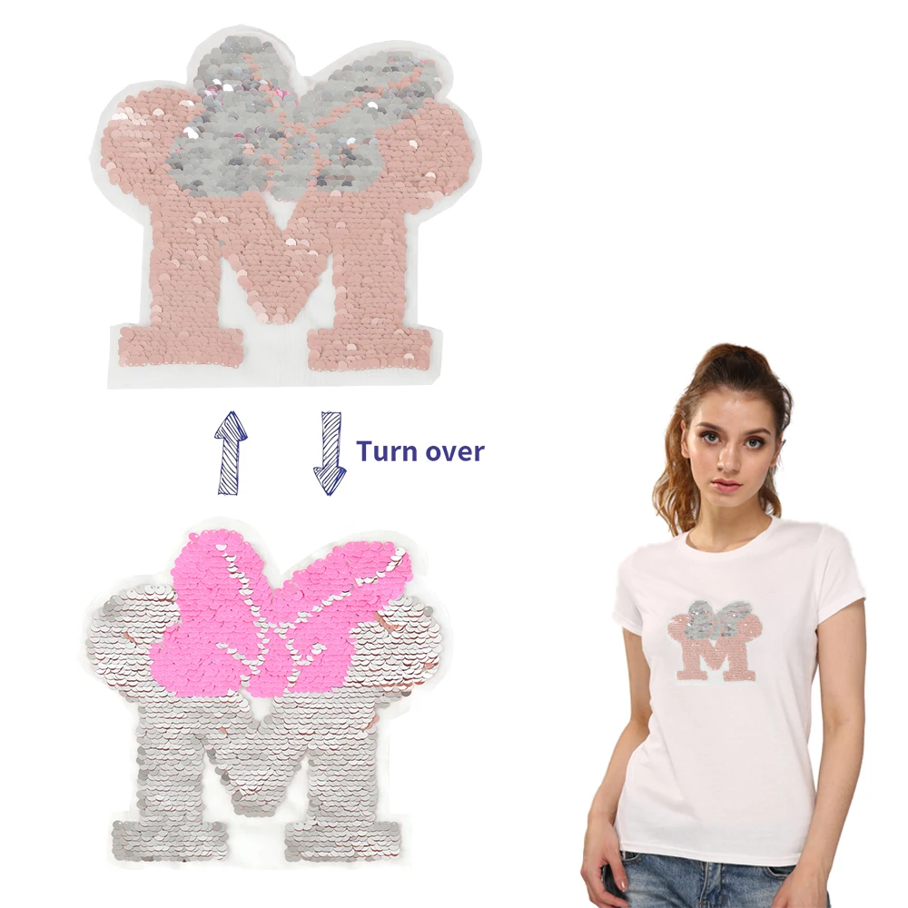 

XC Reversible Sew-on Sequin Clothes Patches Turn Over Double Color Shine Embroidery Stickers DIY Decoration Applique Badges