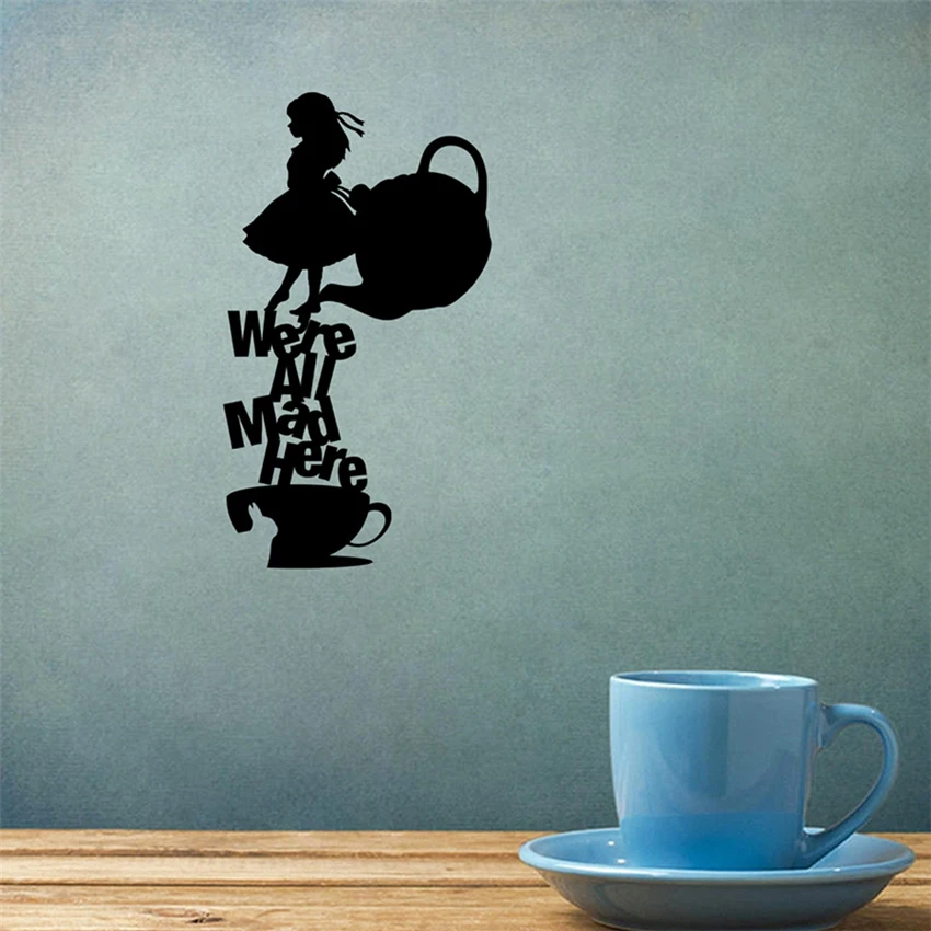 

Alice In Wonderland Wall Decals "We Are All Crazy" Vinyl Home Decorating Film The Movie Home Decor Cartoon Wall Sticker U607