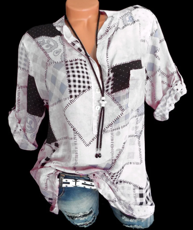 

2019 Plus Size V-neck Women Blouse Long Sleeve Shirts Women Blouse casual Female Sexy Floral Print Summer Casual news