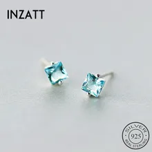 INZATT, классические серьги-гвоздики с синим цирконием, модные минималистичные геометрические ювелирные изделия для женщин, Помолвочные трендовые 925 пробы серебряные
