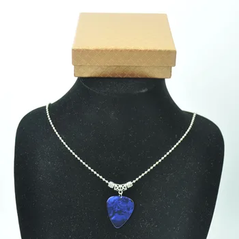 

Blue Guitar Pick Plectrum Tibetan Silver 24'' Necklace 2.4mm Bead Chain With Gift box