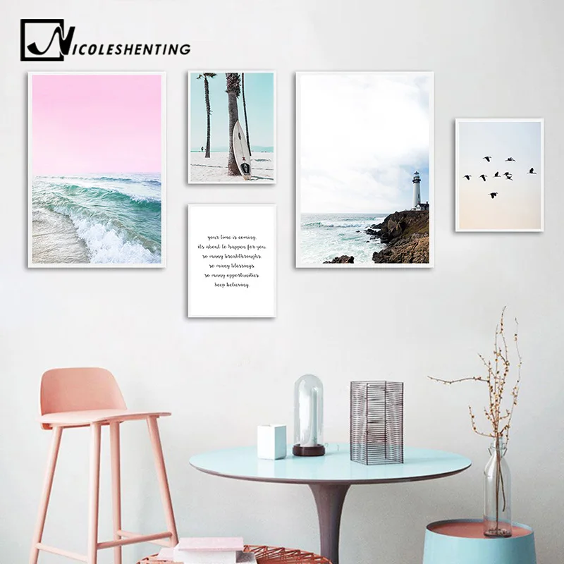 

Wall Art Canvas Landscape Poster Nordic Print Ocean Sea Beach Painting Scandinavian Decoration Picture Modern Living Room Decor