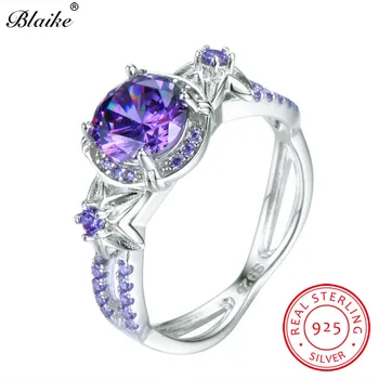 

Blaike 100% Real 925 Sterling Silver Simulated Alexandrite June Birthstone Rings For Women Light Purple Zircon Star Flower Ring
