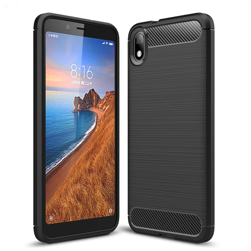 For Xiaomi Redmi 7A Case on 5.45 inch Brushed Carbon Fiber Protective for 7 A Cover | Мобильные телефоны и аксессуары