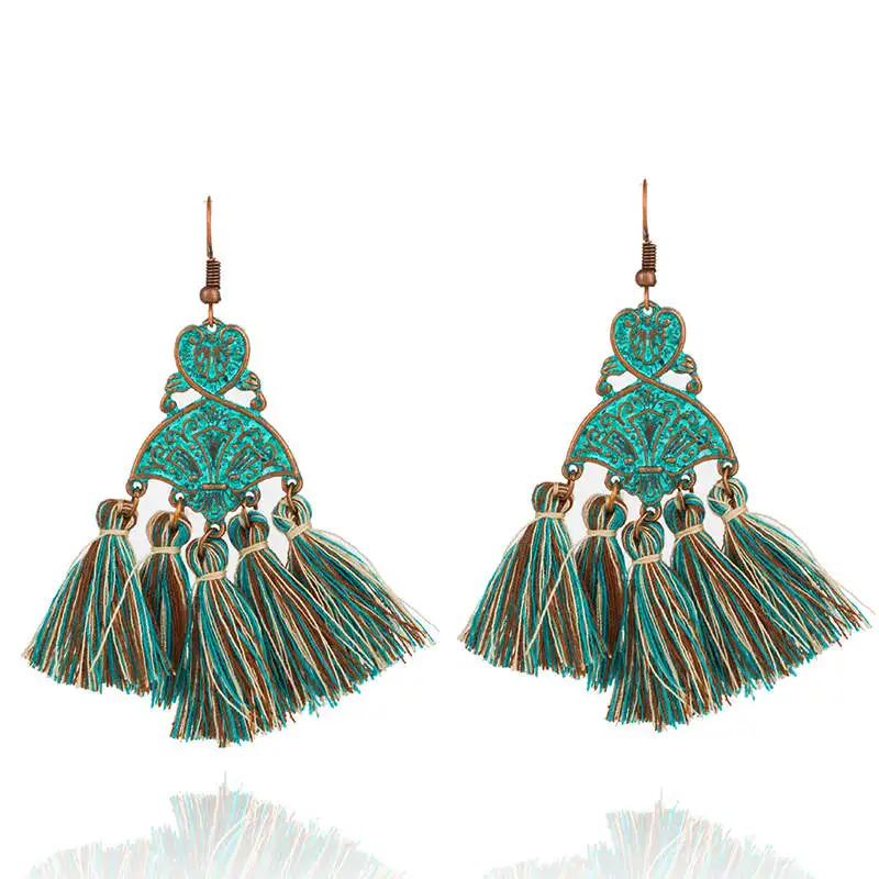Различные богемные этнические зеленые серьги с кисточками Boho винтажные длинные