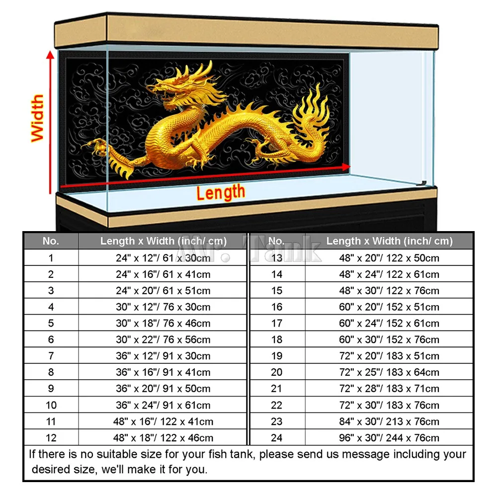 Пользовательские размер аквариум фон плакат с самоклеющейся золотой дракон ПВХ аквариум украшения аксессуары пейзаж обои