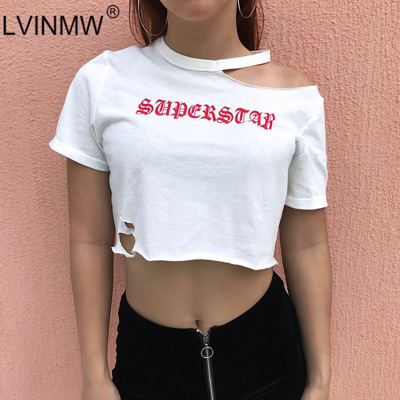 LVINMW сексуальный Топик с буквенным принтом короткий рукав Короткие топы 2019 летние