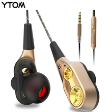 YTOM Special Edition Earphone with Microphone 3.5mm HD HiFi In Ear Monitor Bass Stereo dual driver Earbuds headphons for Phone