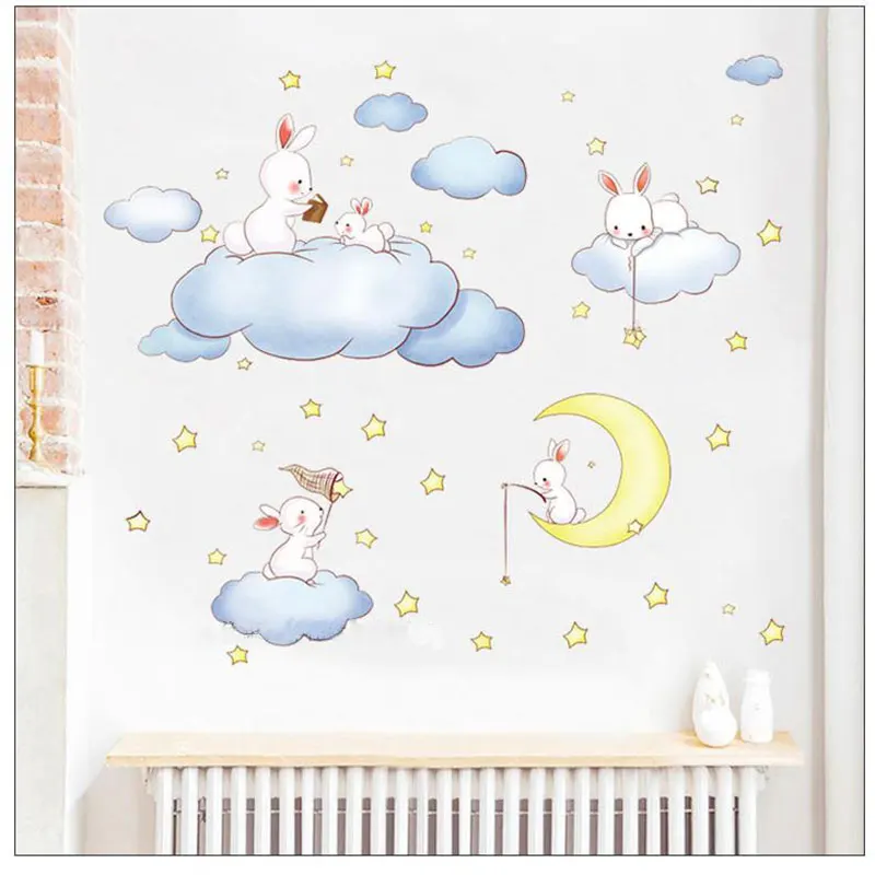 Yhouse милый мультяшный стикер на стену кролик звезда Настенный декор облако кухня Детская комната Наклейка s Плакат Украшение для детей принадлежности