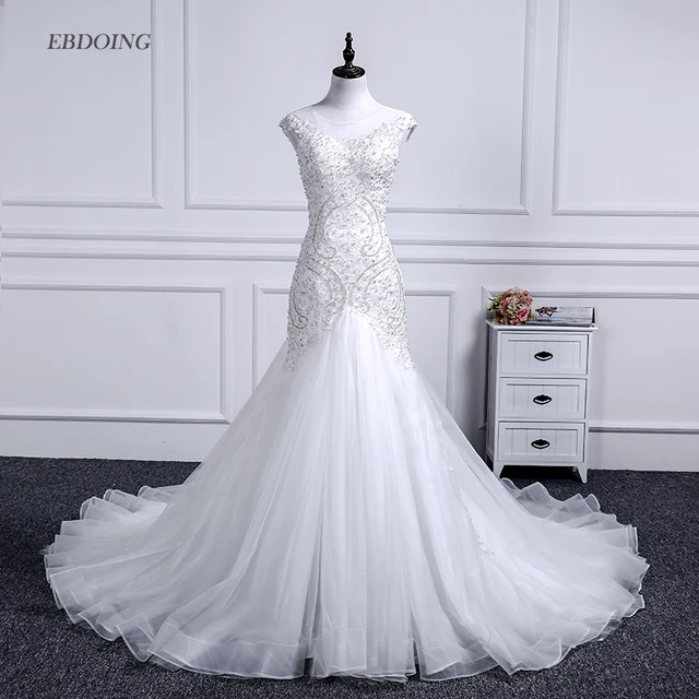 vestidos de novia mermaid wedding dress scoop neckline chapel train