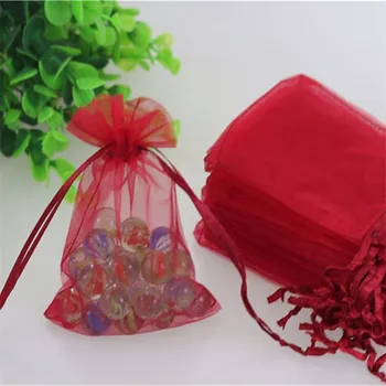 

Wholesale 100pcs/lot 11*16cm Dark Red Wedding Candy Organza Gift Pouches Christmas New Year Tulle Drawstring Organza Bags