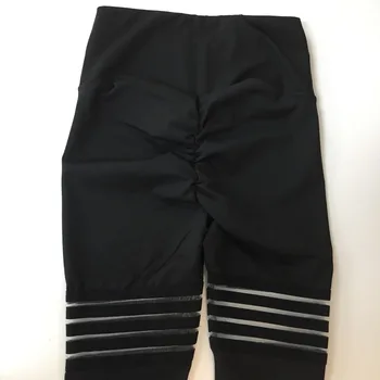 New Black Leggings Fitness Solid Sexy Mesh Patchwork Leggings High Waist Striped  Leggins Large Elasticity Jegging 6