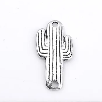 

Doreen Box Zinc Based Alloy Connectors Cactus Silver Color Vintage DIY Jewelry For Gifts 30mm(1 1/8") x 15mm( 5/8"), 20 PCs