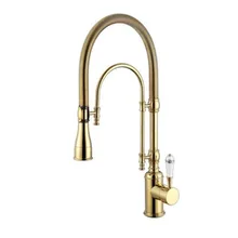 Homedec роскошный золотой Твердый латунный кухонный смеситель для раковины, кран, смеситель с керамической ручкой