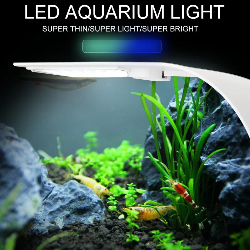 Супер тонкий светодиодный светильник для аквариума, растительный светильник 5 Вт/10 Вт/15 Вт, освещение для водных растений, водонепроницаемая лампа с зажимом для аквариума