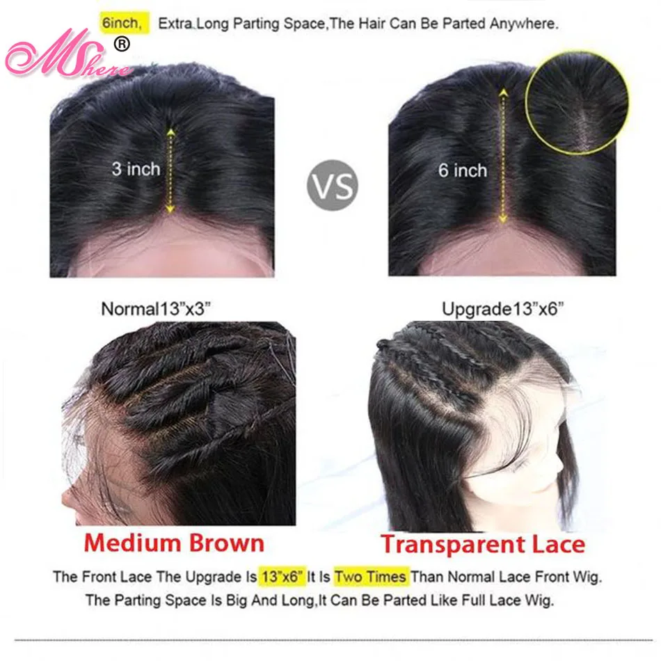  Mshere 13x6 Transparent Lace Frontal Wigs Human Hair Wigs With Baby Hair Straight Hair Wig Pre Pluc