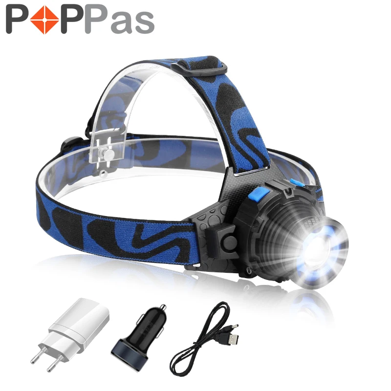

POPPAS Headlamp Cree Q5 Chips LED Headlight High Bright Built-in Lithium Battery Rechargeable Head lamps Zoomable Torch