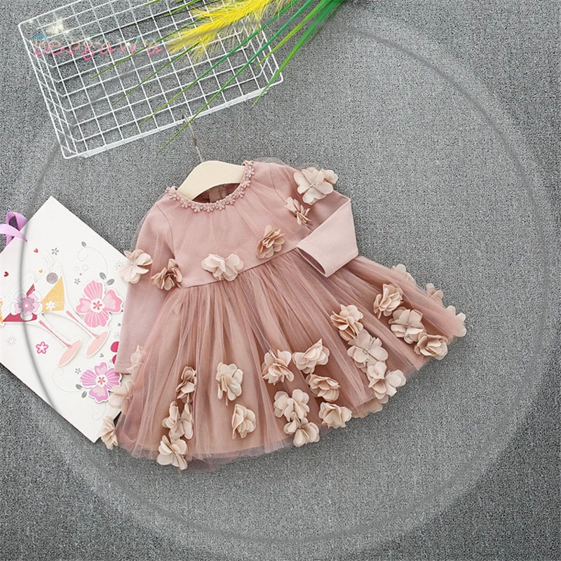 Весеннее Сетчатое платье с длинными рукавами в стиле пэчворк с цветами для маленьких девочек; детское бальное платье принцессы феи; Vestidos S6350