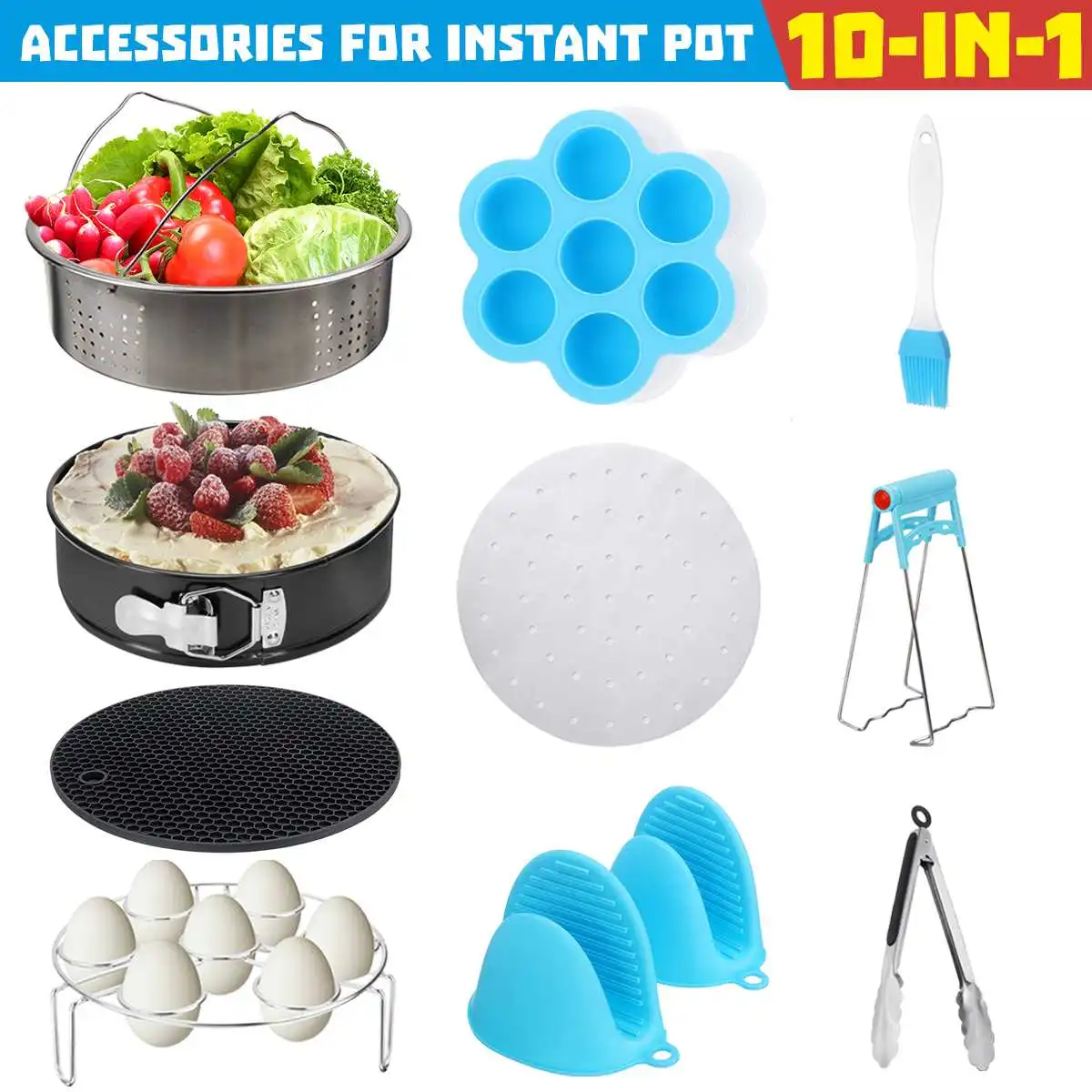 Preise Neue 10Pcs Instant Topf Zubehör Set Elektrische Druck Herd Zubehör Teile Dampfer Korb Springform Pan Silikon Matte Kit