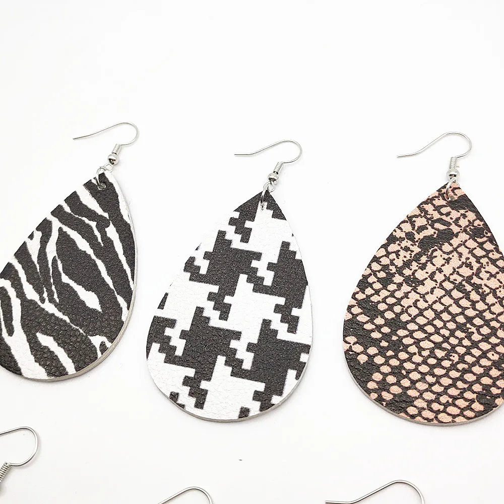 

Zebra snake leopard leather earrings double-sided drop earrings big earrings for women clothing jewelry earrings 2019 P103-P108