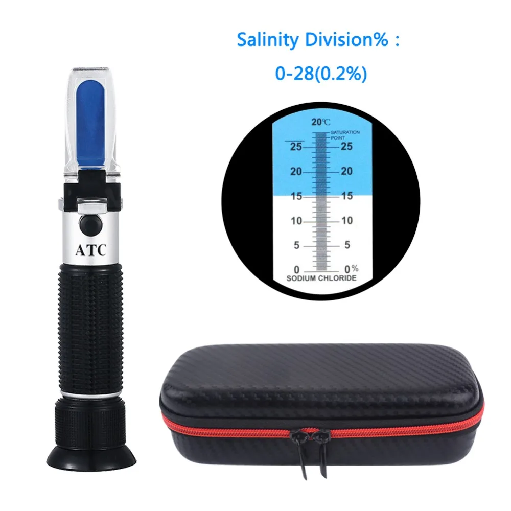 refractómetro profesional de compensación automática de temperatura para acuarios monitoreo marino o prueba de salinidad de alimentos Refractómetro de salinidad salinómetro de precisión del 0-28% 