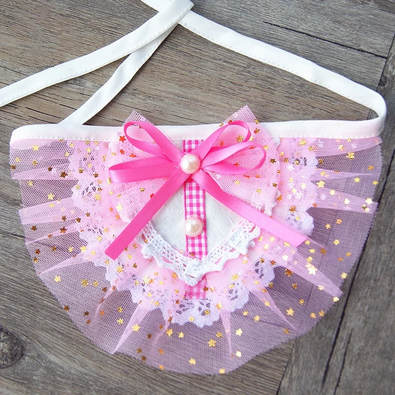 

Summer Thin Dog Cat Lace Collar Necklace Kitten Puppy Girl Costume Decor Triangular Bandanas With Gold Small Stars