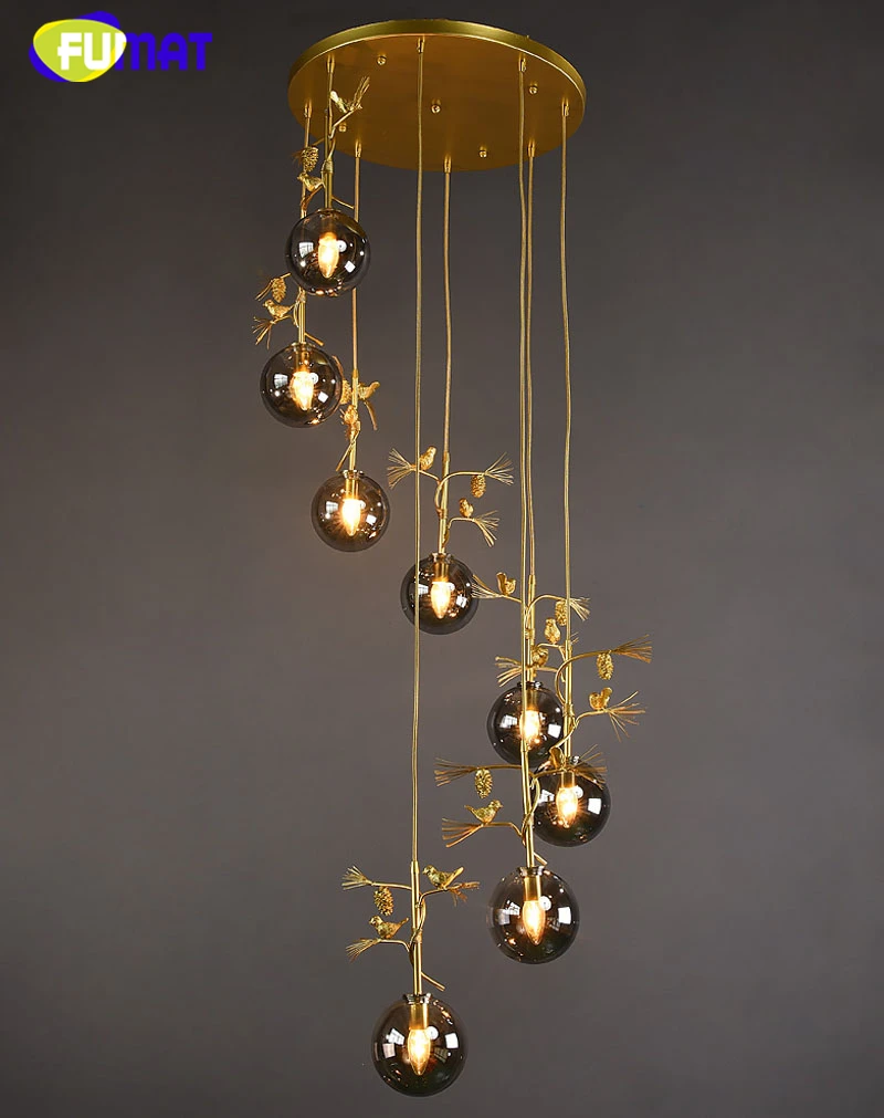 5 FUMAT Artichoke Bird Gold Glass Ball Ceiling Lamp Chandelier Spiral Staircase Villa G4 LED Modern Style Penthouse Layers Lights