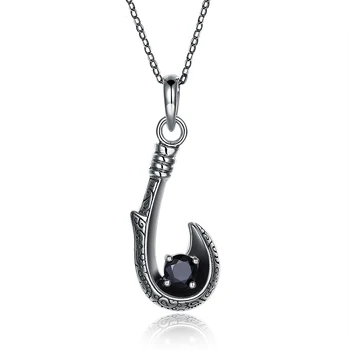 

Vintage 925 Sterling Silver Pendant Necklace Punk Fashion Black Cubic Zircon Ancient Silver Necklace for Women Men Party Jewelry