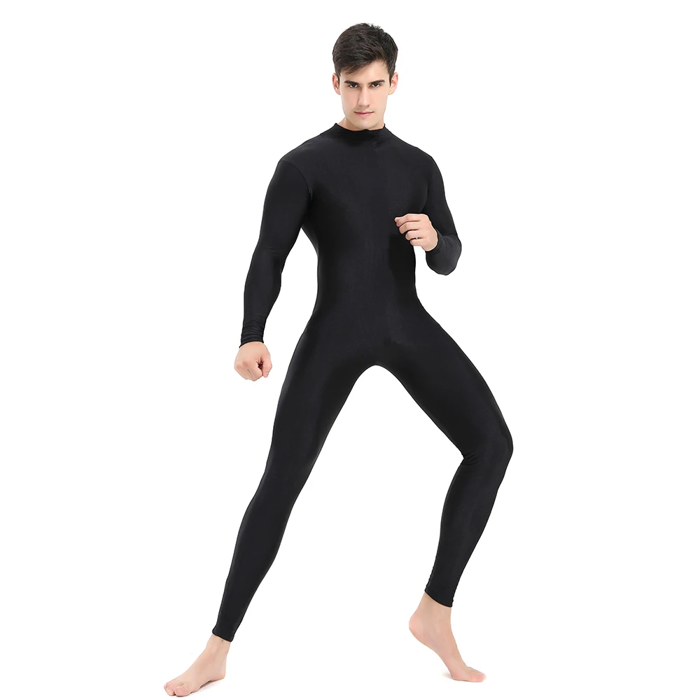 AOYLISEY Adult Black Unitard Long Sleeve Mock Neck Ballet Women Jumpsuit Spandex One Piece Dance Wear for Men Zentai Costumes