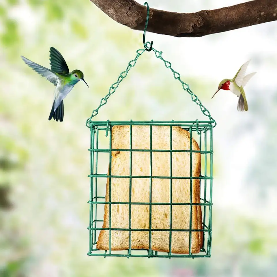 Green Square Bread Block Bird Feeder Outdoor Bird Food Device Suet