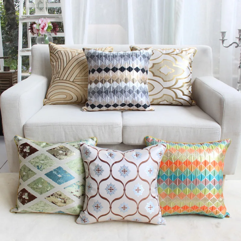 Embroidery Grey geometric Pillow Case Home Living Room Comfortable