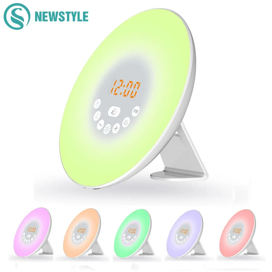 DC5V Sunrise светодиодный Ночной светильник изменяющий цвет Будильник с цифровым