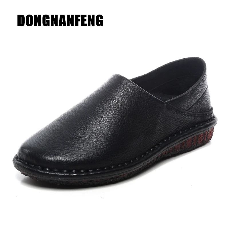 

DONGNANFENG Women Mother Female Old Shoes Flats Slip On Pigskin Cow Genuine Leather Round Casual Spring Loafers 35-40 FR-81301