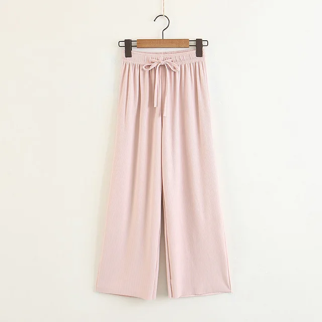 New Summer Female Smooth Ice Silk Trousers Women Bowknot Breeches High